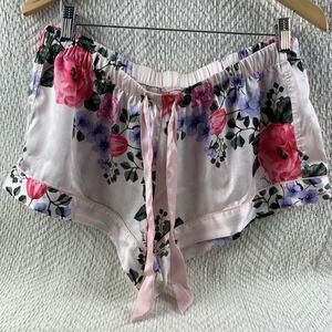 Y2K VTG VICTORIA'S SECRET Satin White Floral Sleep  Pajama Shorts  Women's Sz Lg